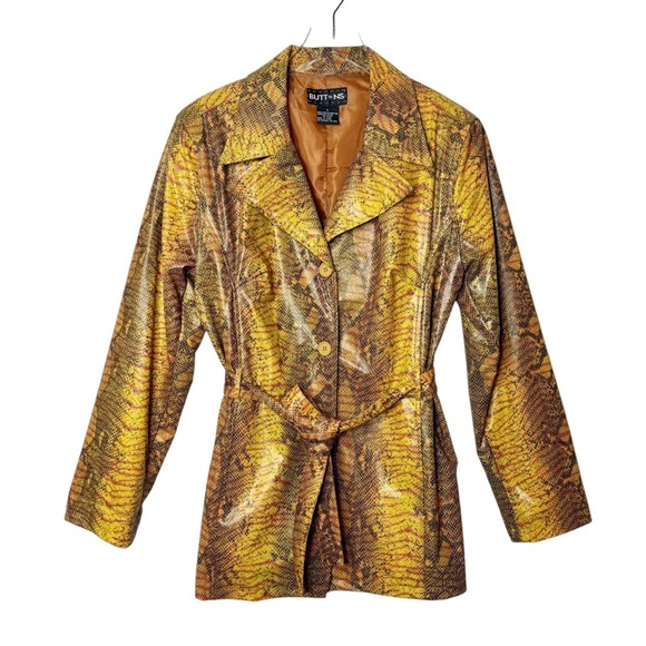 Vintage Buttons Snake Print Vegan Leather Retro Belted Women’s Blaxer Sz L - Picture 1 of 12